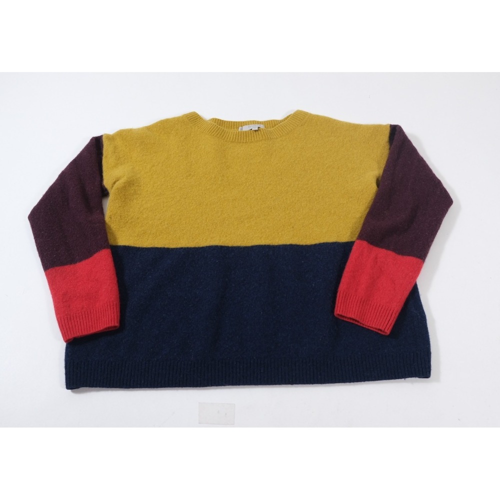 Hobbs Sweater Womens Medium Yellow Colorblock Wool Cashmere Blend Crew Neck Knit